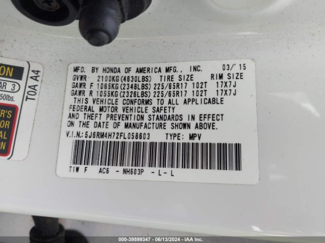 Photo 8 VIN: 5J6RM4H72FL058603 - HONDA CR-V 