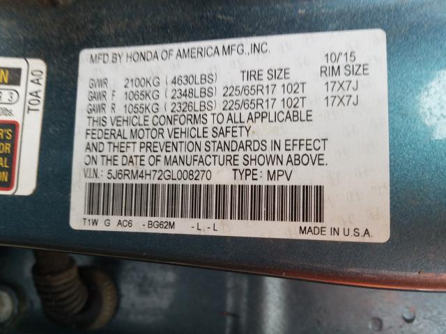 Photo 9 VIN: 5J6RM4H72GL008270 - HONDA CR-V EXL 