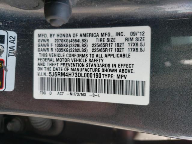 Photo 9 VIN: 5J6RM4H73DL000190 - HONDA CR-V EXL 