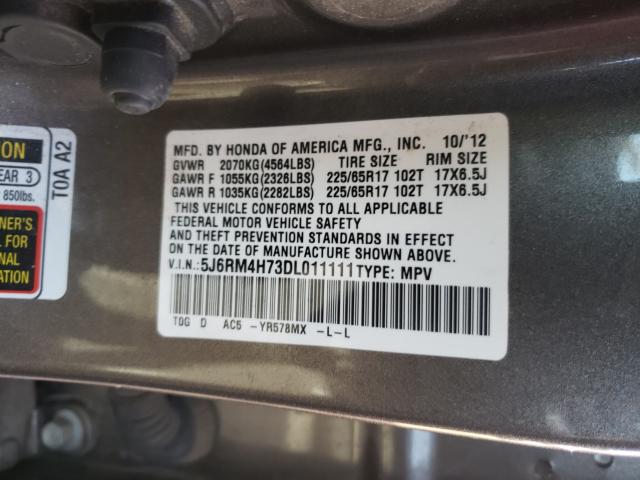 Photo 9 VIN: 5J6RM4H73DL011111 - HONDA CR-V EXL 