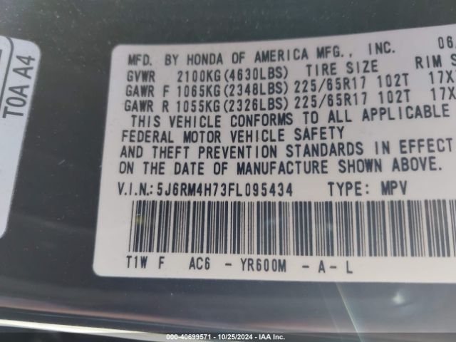 Photo 8 VIN: 5J6RM4H73FL095434 - HONDA CR-V 