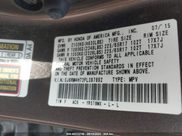 Photo 8 VIN: 5J6RM4H73FL097992 - HONDA CR-V 