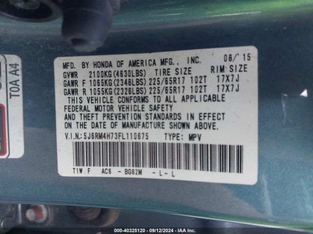 Photo 8 VIN: 5J6RM4H73FL110675 - HONDA CR-V 