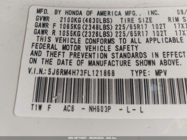 Photo 8 VIN: 5J6RM4H73FL121868 - HONDA CR-V 