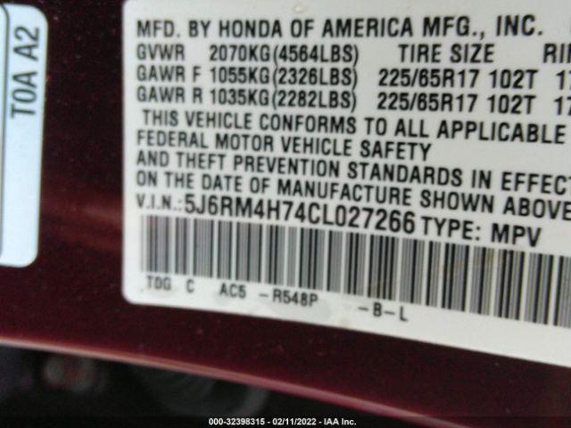 Photo 8 VIN: 5J6RM4H74CL027266 - HONDA CR-V 