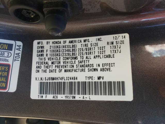 Photo 9 VIN: 5J6RM4H74FL024484 - HONDA CR-V EXL 