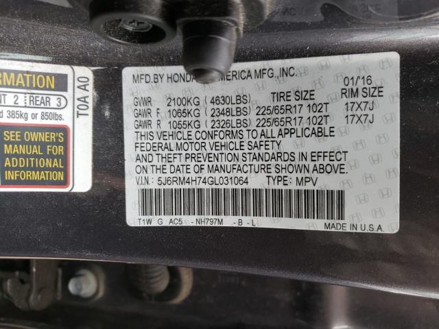 Photo 9 VIN: 5J6RM4H74GL031064 - HONDA CR-V EXL 