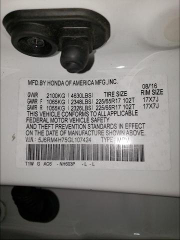 Photo 9 VIN: 5J6RM4H75GL107424 - HONDA CR-V EXL 