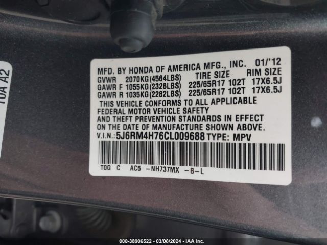 Photo 8 VIN: 5J6RM4H76CL009688 - HONDA CR-V 