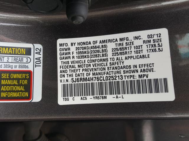 Photo 9 VIN: 5J6RM4H76CL025213 - HONDA CR-V EXL 