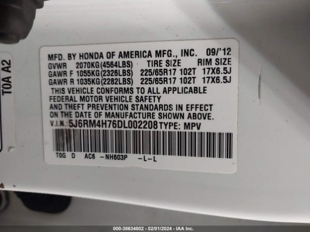 Photo 8 VIN: 5J6RM4H76DL002208 - HONDA CR-V 