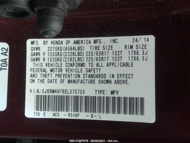 Photo 8 VIN: 5J6RM4H76EL070705 - HONDA CR-V 