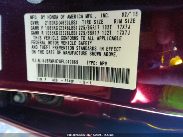 Photo 8 VIN: 5J6RM4H76FL040069 - HONDA CR-V 