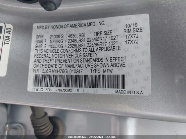 Photo 8 VIN: 5J6RM4H76GL010247 - HONDA CR-V 