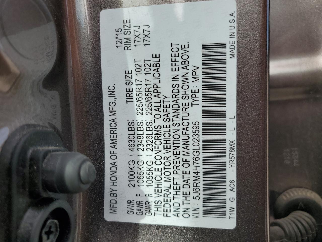 Photo 11 VIN: 5J6RM4H76GL023595 - HONDA CR-V 