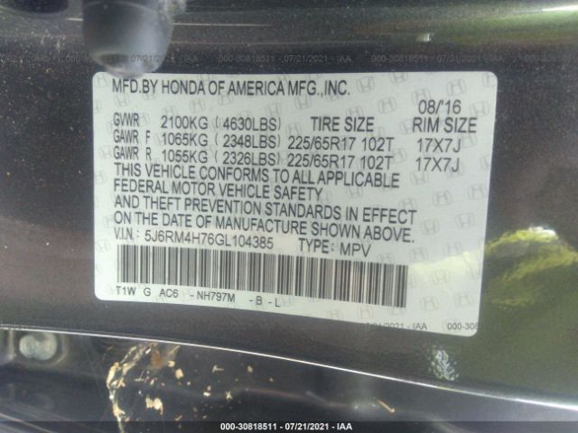 Photo 8 VIN: 5J6RM4H76GL104385 - HONDA CR-V 