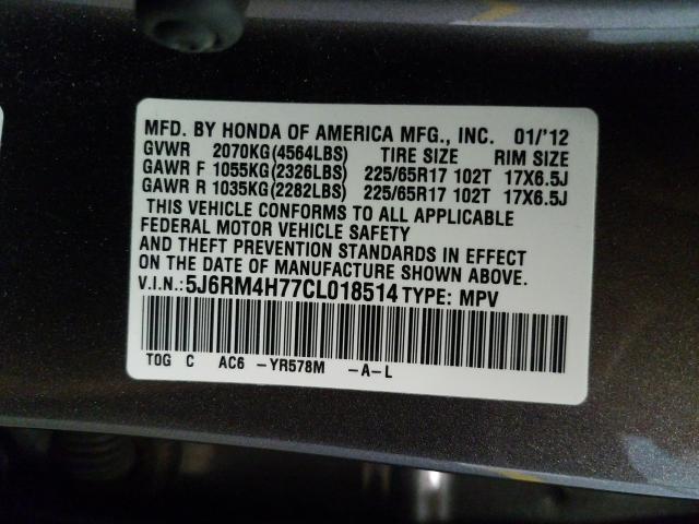 Photo 9 VIN: 5J6RM4H77CL018514 - HONDA CR-V EXL 