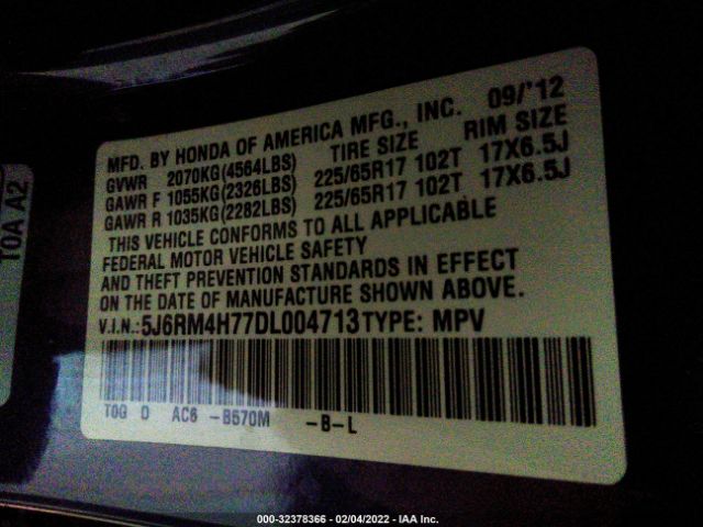 Photo 8 VIN: 5J6RM4H77DL004713 - HONDA CR-V 