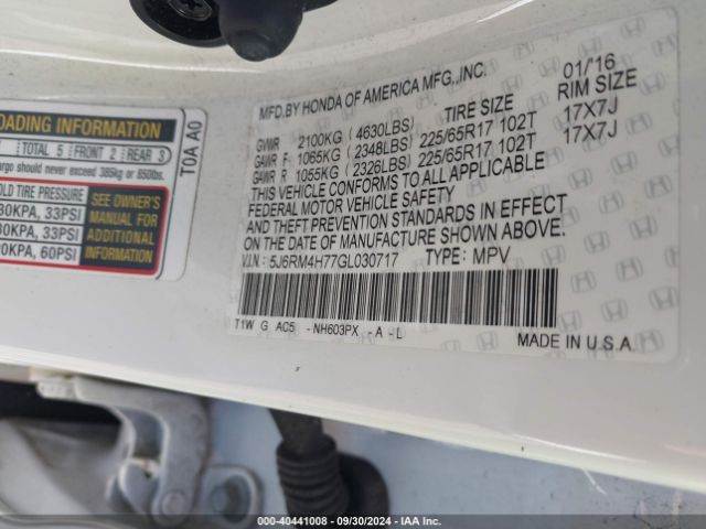 Photo 8 VIN: 5J6RM4H77GL030717 - HONDA CR-V 