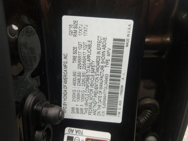 Photo 9 VIN: 5J6RM4H77GL049493 - HONDA CR-V EXL 