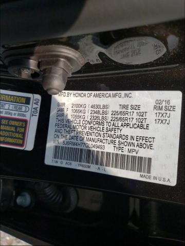 Photo 9 VIN: 5J6RM4H77GL049493 - HONDA CR-V EXL 