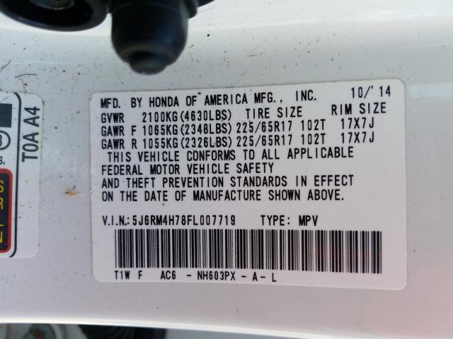 Photo 9 VIN: 5J6RM4H78FL007719 - HONDA CR-V EXL 