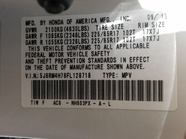 Photo 9 VIN: 5J6RM4H78FL128718 - HONDA CR-V EXL 