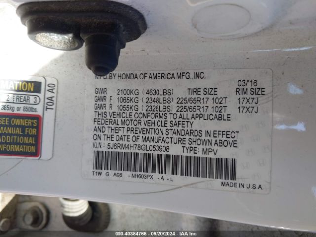 Photo 8 VIN: 5J6RM4H78GL053908 - HONDA CR-V 