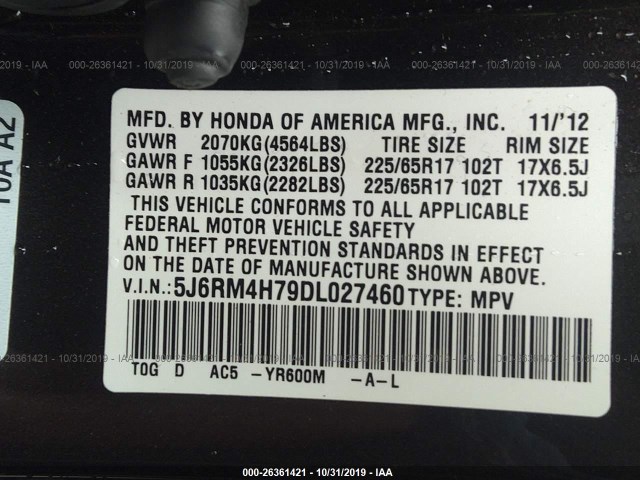 Photo 8 VIN: 5J6RM4H79DL027460 - HONDA CR-V 