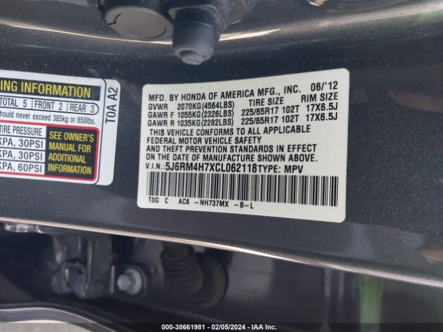 Photo 8 VIN: 5J6RM4H7XCL062118 - HONDA CR-V 