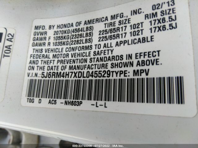 Photo 8 VIN: 5J6RM4H7XDL045529 - HONDA CR-V 