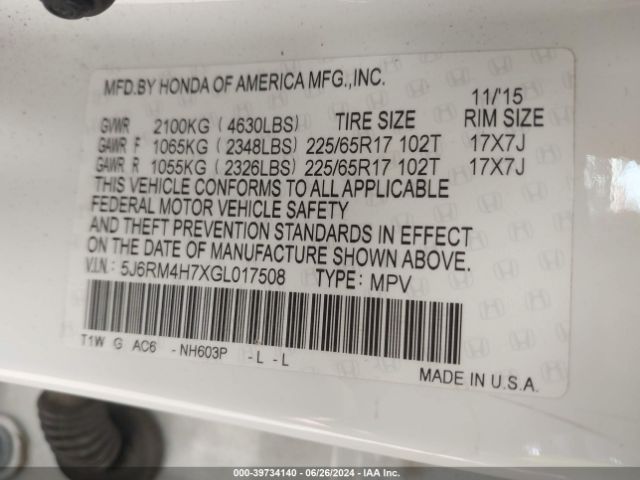 Photo 8 VIN: 5J6RM4H7XGL017508 - HONDA CR-V 