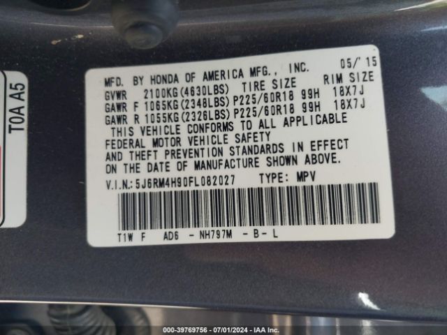 Photo 8 VIN: 5J6RM4H90FL082027 - HONDA CR-V 