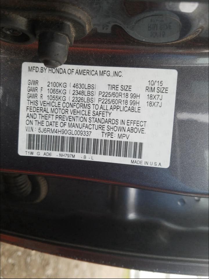 Photo 9 VIN: 5J6RM4H90GL009337 - HONDA CR-V TOURI 