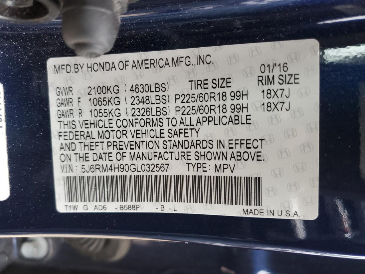 Photo 12 VIN: 5J6RM4H90GL032567 - HONDA CR-V 