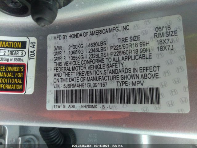 Photo 8 VIN: 5J6RM4H91GL091157 - HONDA CR-V 