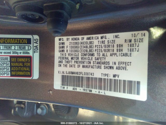 Photo 8 VIN: 5J6RM4H92FL009743 - HONDA CR-V 