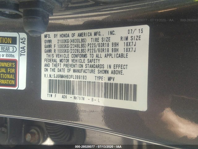 Photo 8 VIN: 5J6RM4H93FL099193 - HONDA CR-V 