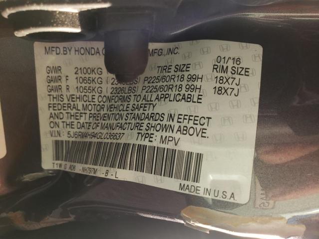 Photo 12 VIN: 5J6RM4H94GL036637 - HONDA CRV 