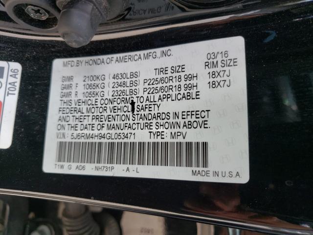 Photo 9 VIN: 5J6RM4H94GL053471 - HONDA CR-V TOURI 