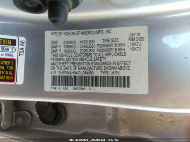 Photo 8 VIN: 5J6RM4H94GL084980 - HONDA CR-V 