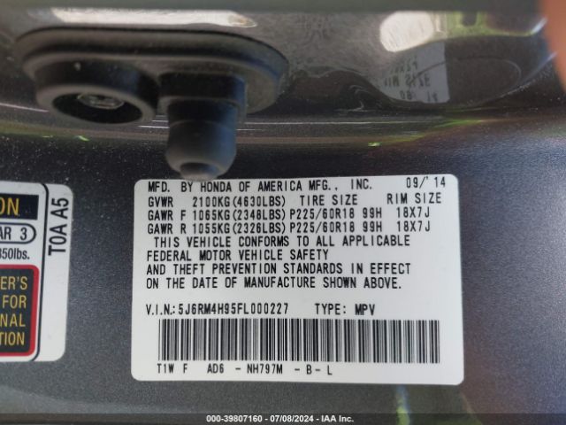 Photo 8 VIN: 5J6RM4H95FL000227 - HONDA CR-V 