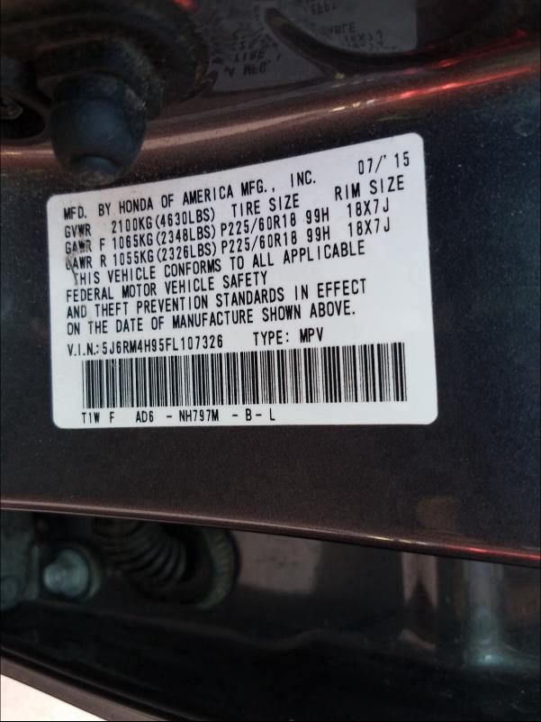 Photo 9 VIN: 5J6RM4H95FL107326 - HONDA CR-V TOURI 