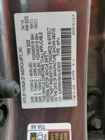 Photo 9 VIN: 5J6RM4H95GL063605 - HONDA CR-V TOURI 