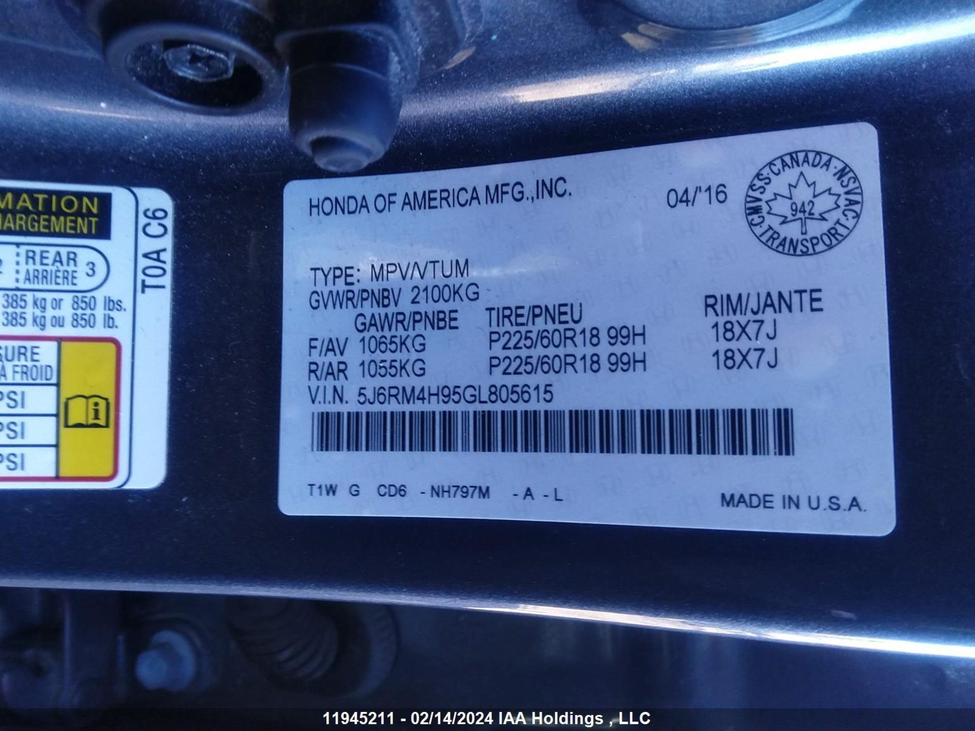 Photo 8 VIN: 5J6RM4H95GL805615 - HONDA CR-V 