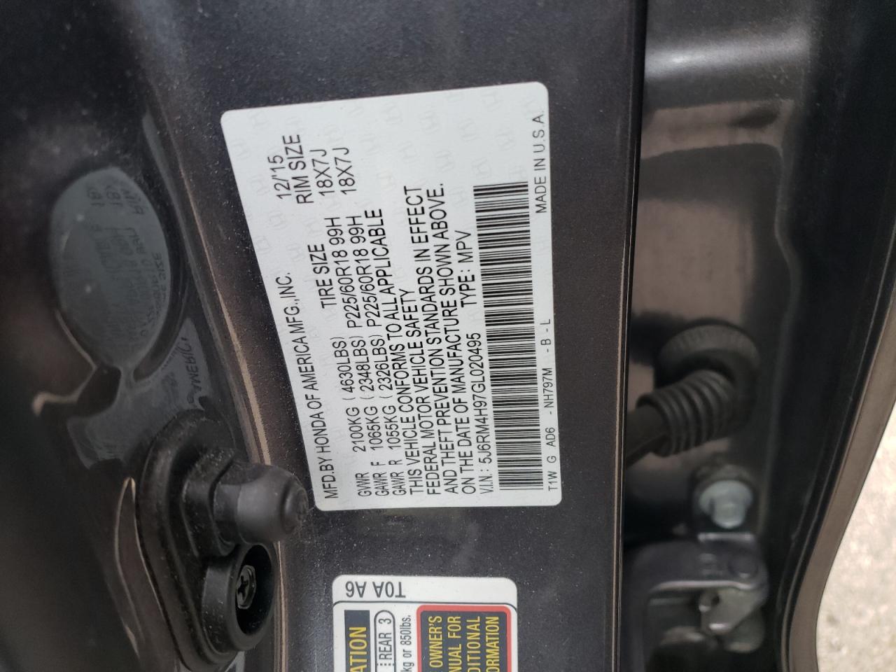 Photo 11 VIN: 5J6RM4H97GL020495 - HONDA CR-V 