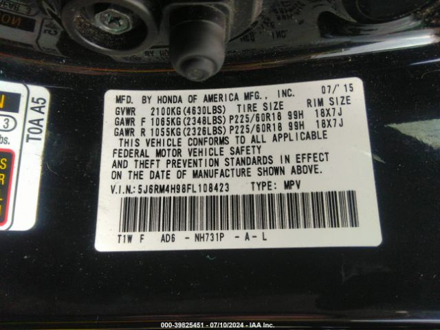 Photo 8 VIN: 5J6RM4H98FL108423 - HONDA CR-V 