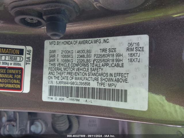 Photo 8 VIN: 5J6RM4H98GL095898 - HONDA CR-V 