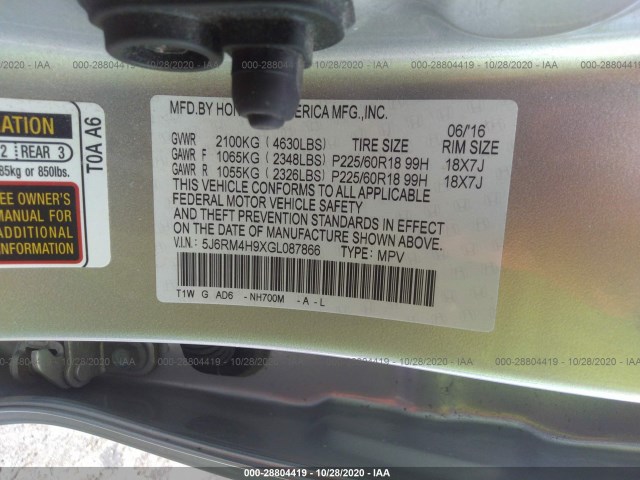 Photo 8 VIN: 5J6RM4H9XGL087866 - HONDA CR-V 