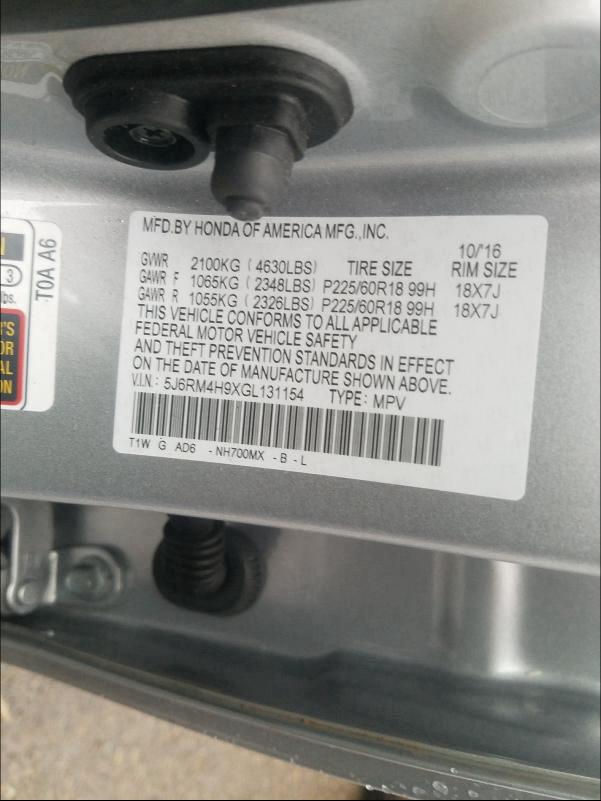 Photo 9 VIN: 5J6RM4H9XGL131154 - HONDA CR-V TOURI 